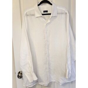 Proper Cloth Mens White 100% Washed‎ Linen Long Sleeve Dress Shirt Neck 18.5
